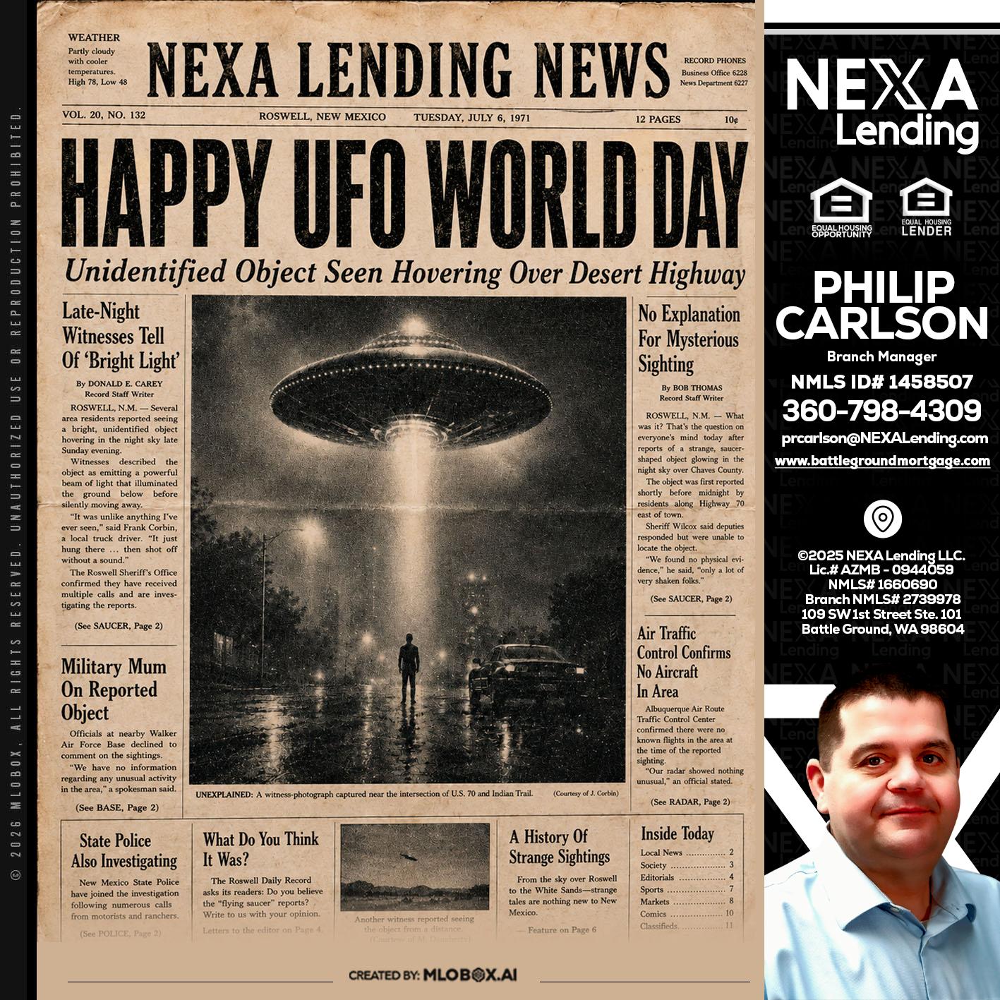 HAPPY UFO WORLD DAY - Philip Carlson -Branch Manager