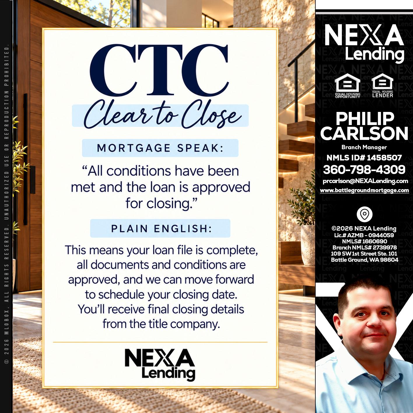 CLEAR TO CLOSE - Philip Carlson -Branch Manager